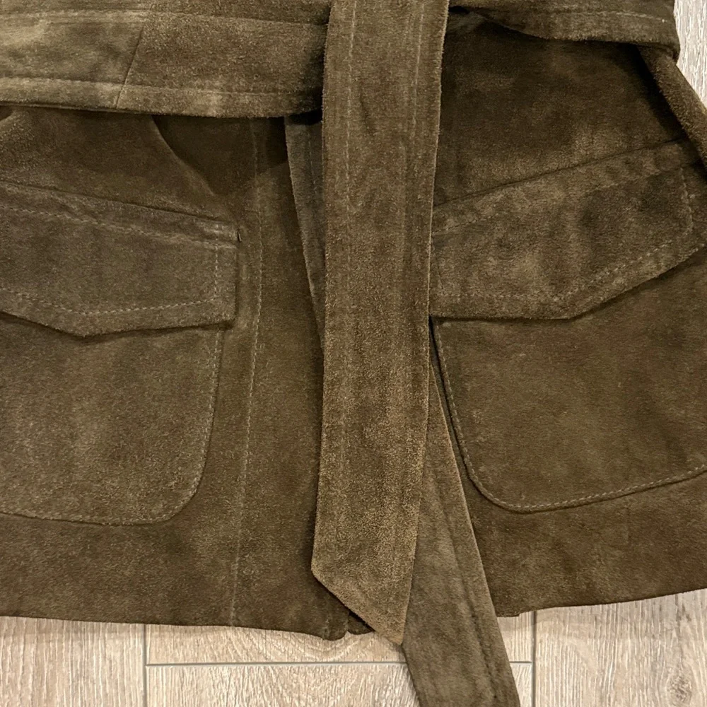 Ann Taylor Olive Green/Brown Suede Belted Blazer Jacket 2 NWOT - Picture 4 of 9